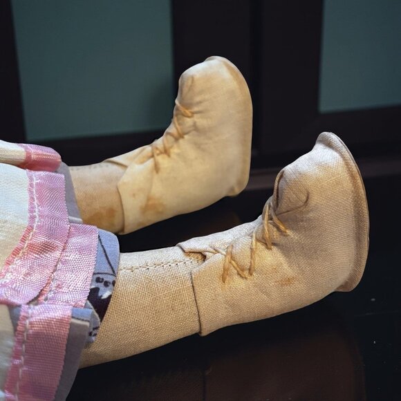 Vintage Polish Sawdust  Folk Art Cloth Doll 14” Cloth Composition Mask Face - Picture 10 of 13